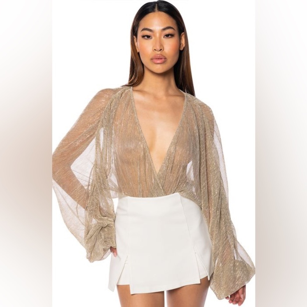 AKIRA Sheer champagne bodysuit